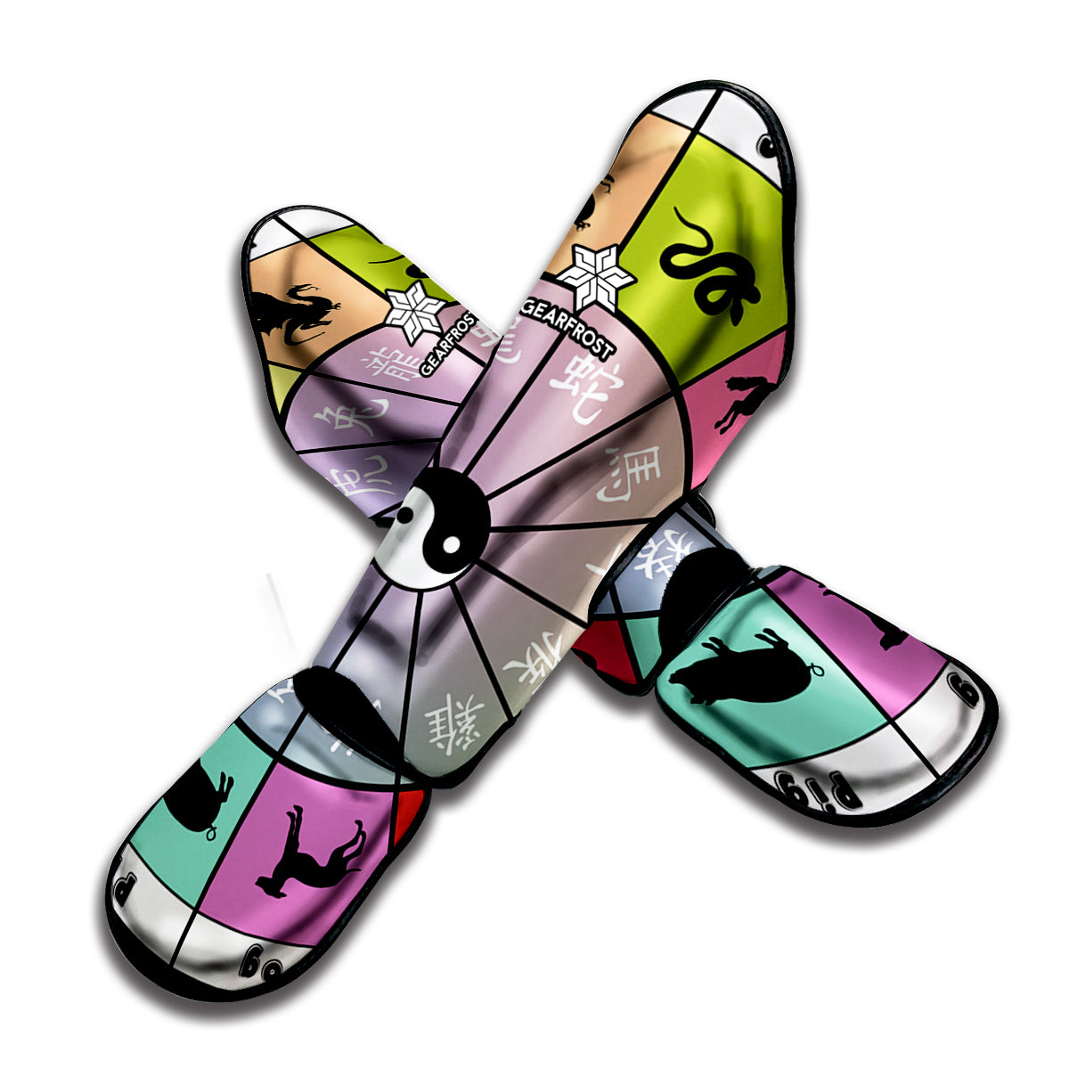Colourful Chinese Zodiac Wheel Print Muay Thai Shin Guard