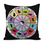 Colourful Chinese Zodiac Wheel Print Pillow Cover