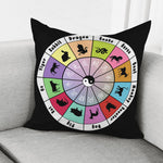 Colourful Chinese Zodiac Wheel Print Pillow Cover
