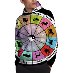 Colourful Chinese Zodiac Wheel Print Pullover Hoodie