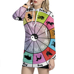 Colourful Chinese Zodiac Wheel Print Pullover Hoodie Dress