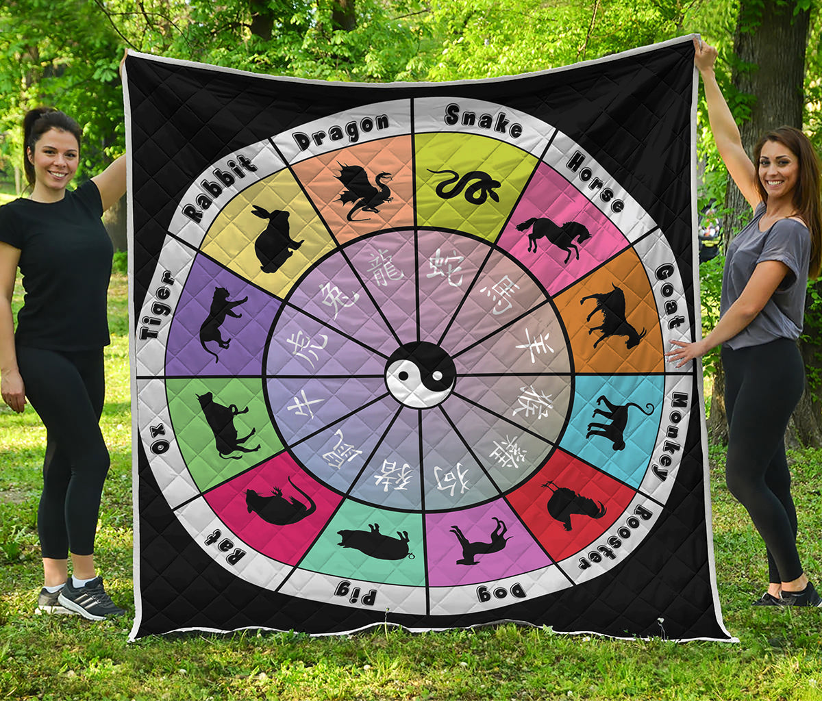 Colourful Chinese Zodiac Wheel Print Quilt
