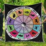 Colourful Chinese Zodiac Wheel Print Quilt