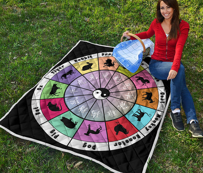 Colourful Chinese Zodiac Wheel Print Quilt