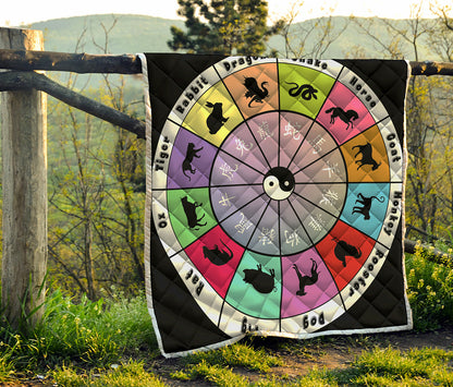 Colourful Chinese Zodiac Wheel Print Quilt