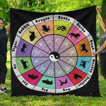 Colourful Chinese Zodiac Wheel Print Quilt