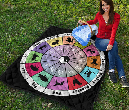 Colourful Chinese Zodiac Wheel Print Quilt
