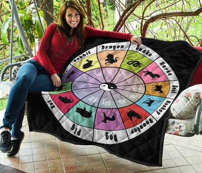 Colourful Chinese Zodiac Wheel Print Quilt
