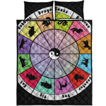 Colourful Chinese Zodiac Wheel Print Quilt Bed Set