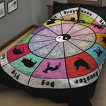 Colourful Chinese Zodiac Wheel Print Quilt Bed Set