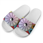 Colourful Chinese Zodiac Wheel Print White Slide Sandals