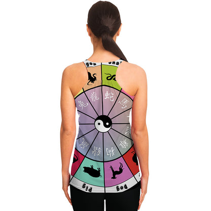Colourful Chinese Zodiac Wheel Print Women's Racerback Tank Top