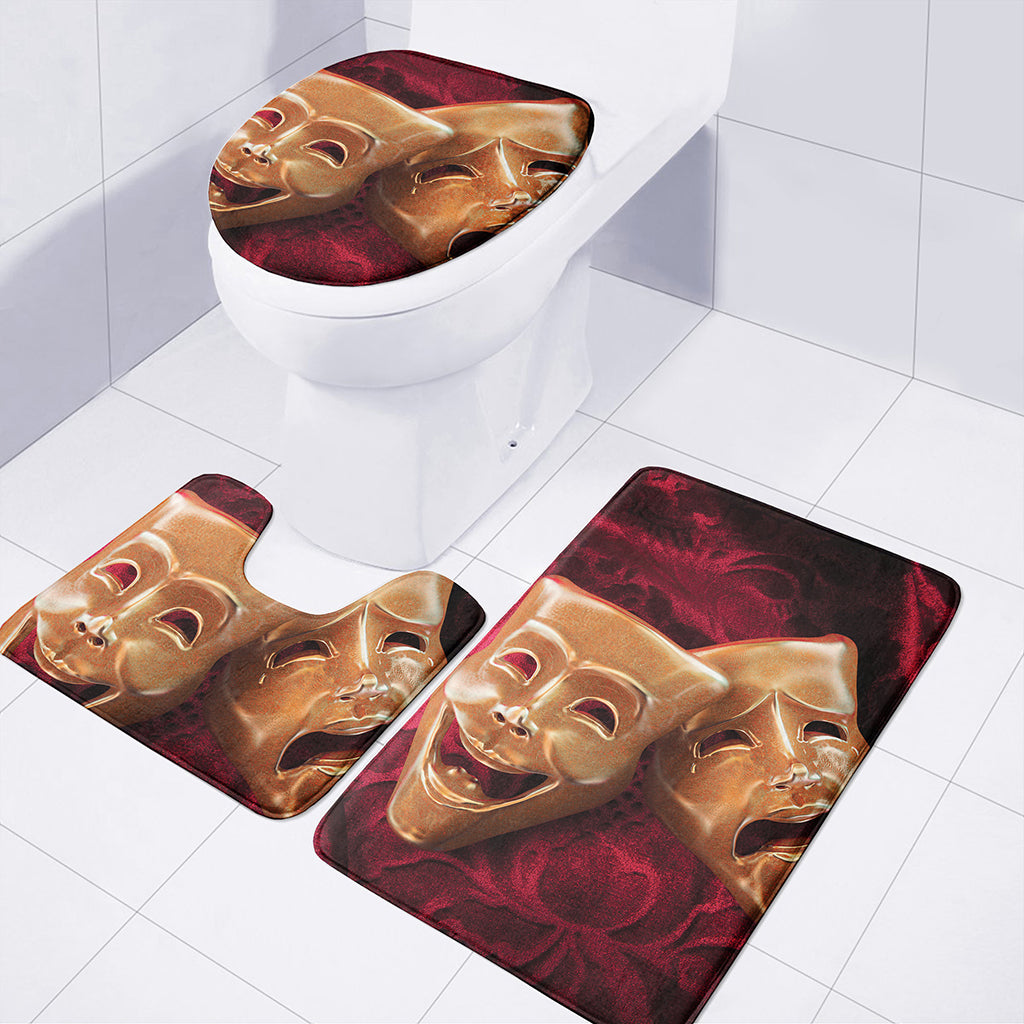 Comedy And Tragedy Theater Masks Print 3 Piece Bath Mat Set