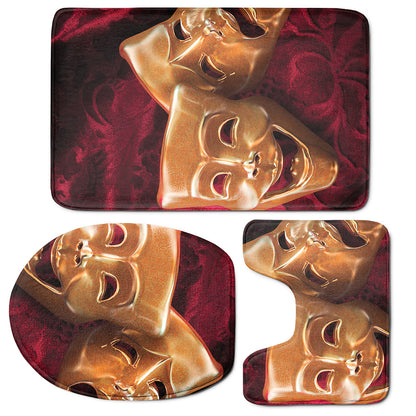 Comedy And Tragedy Theater Masks Print 3 Piece Bath Mat Set