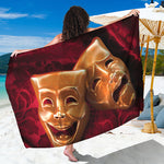 Comedy And Tragedy Theater Masks Print Beach Sarong Wrap