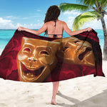 Comedy And Tragedy Theater Masks Print Beach Sarong Wrap