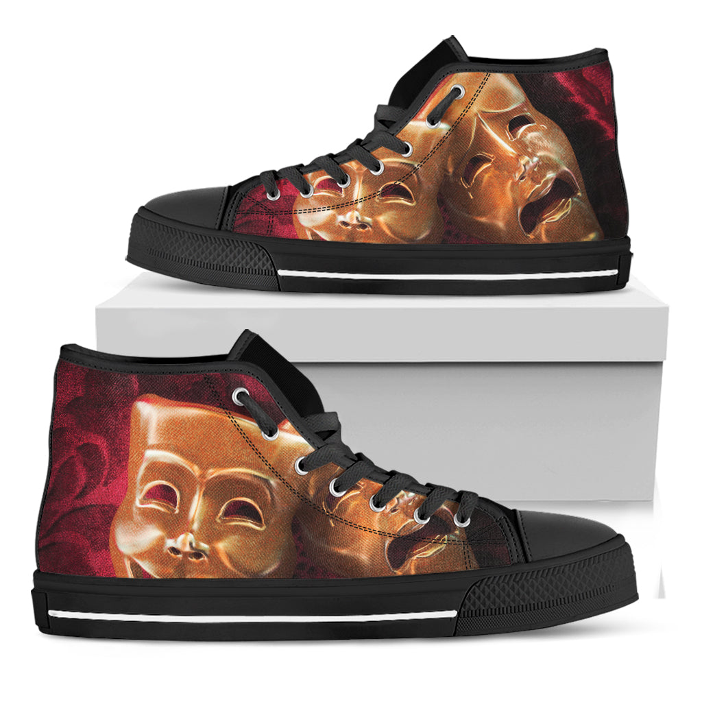 Comedy And Tragedy Theater Masks Print Black High Top Shoes