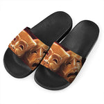Comedy And Tragedy Theater Masks Print Black Slide Sandals