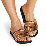 Comedy And Tragedy Theater Masks Print Black Slide Sandals
