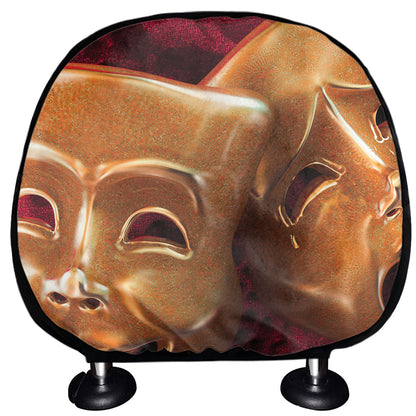 Comedy And Tragedy Theater Masks Print Car Headrest Covers
