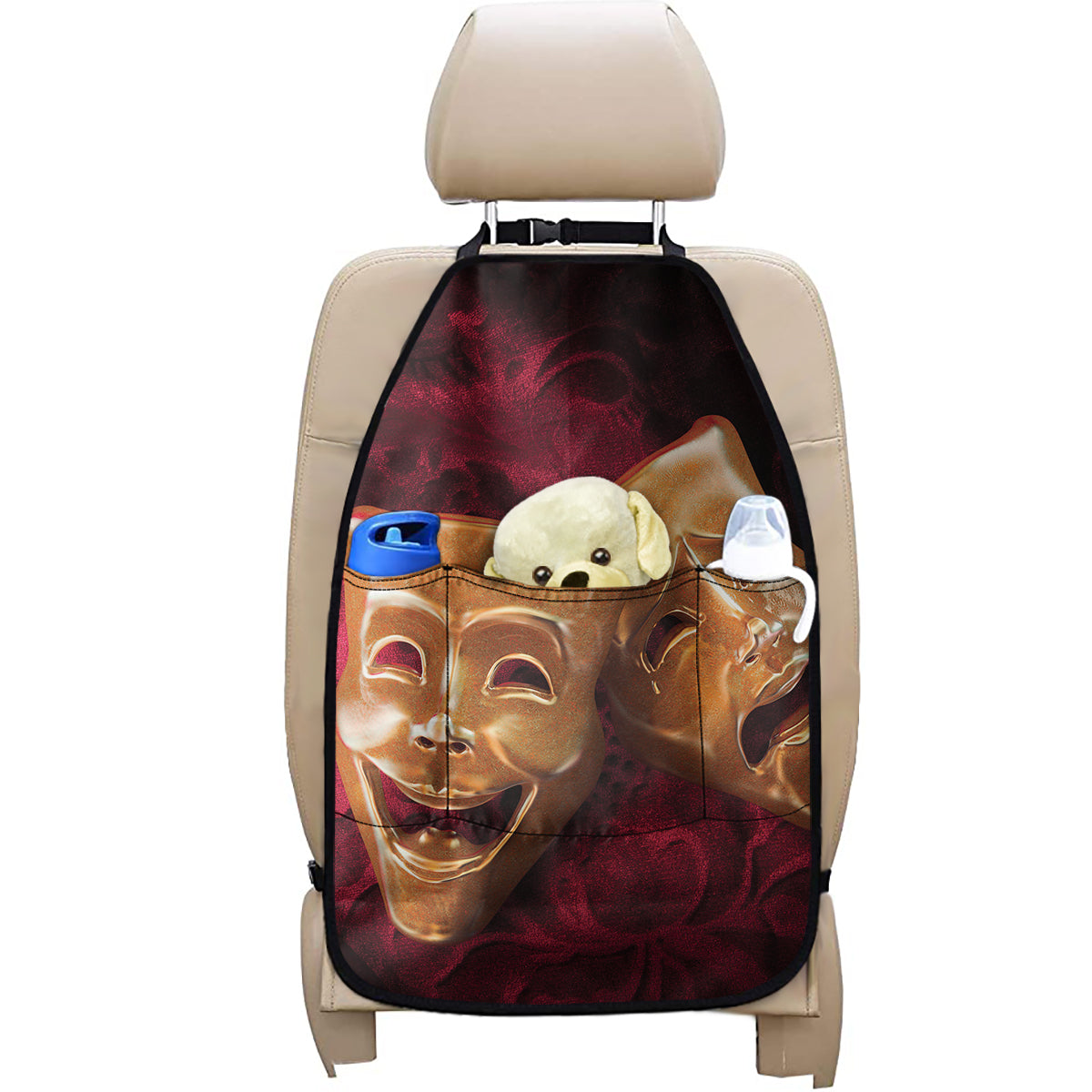 Comedy And Tragedy Theater Masks Print Car Seat Organizers