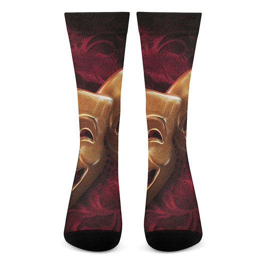 Comedy And Tragedy Theater Masks Print Crew Socks