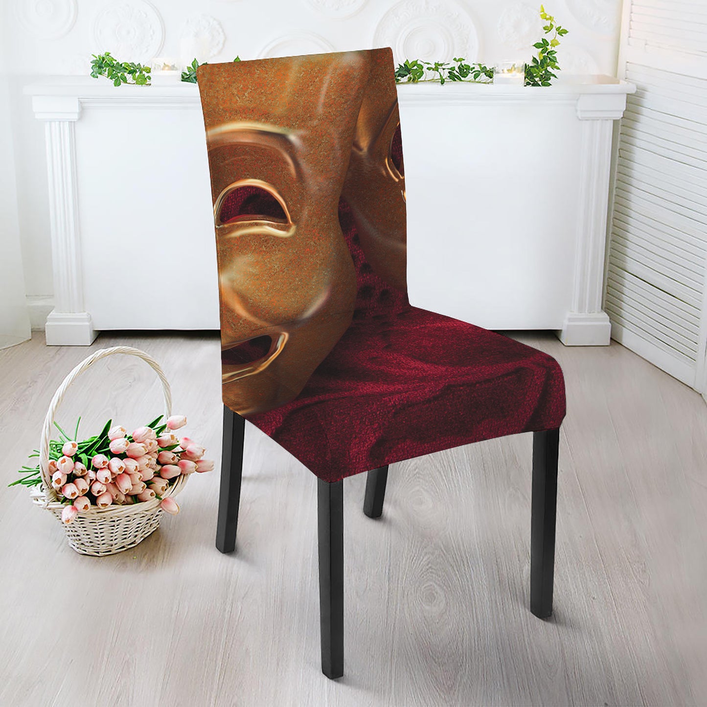 Comedy And Tragedy Theater Masks Print Dining Chair Slipcover