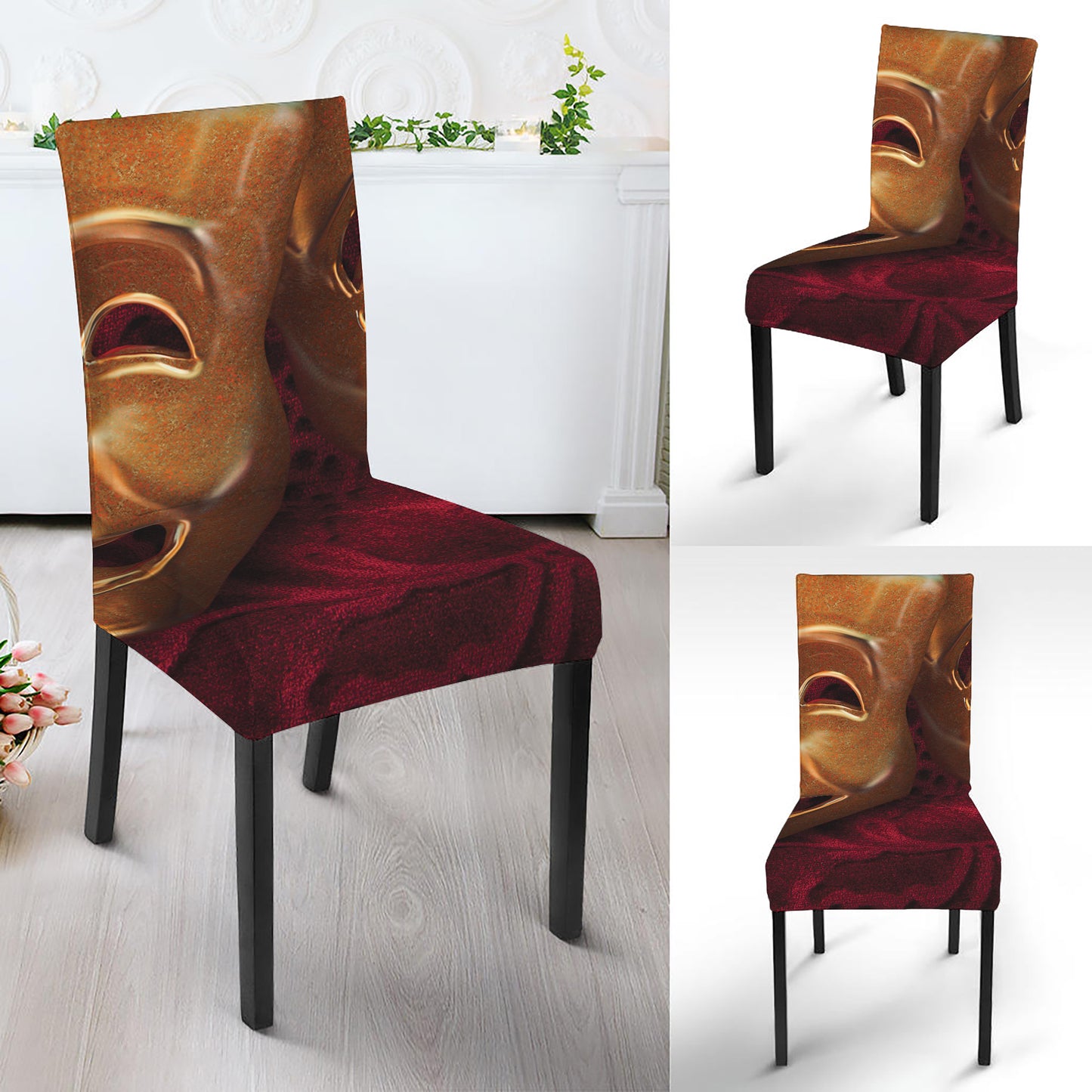 Comedy And Tragedy Theater Masks Print Dining Chair Slipcover