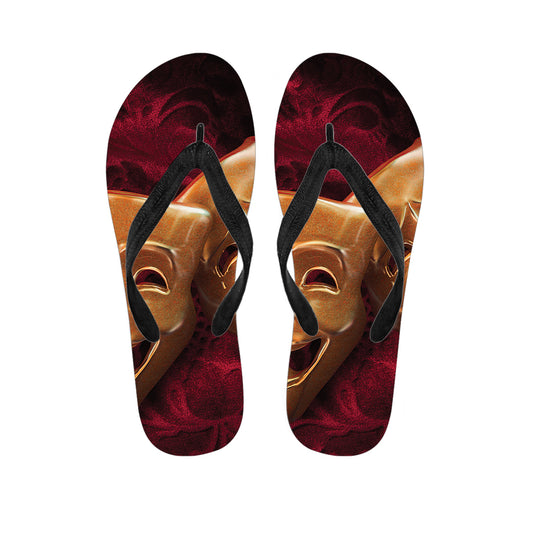 Comedy And Tragedy Theater Masks Print Flip Flops