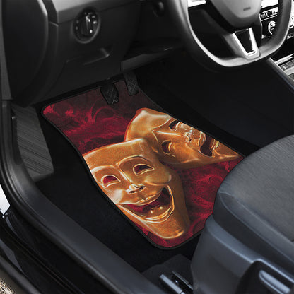 Comedy And Tragedy Theater Masks Print Front and Back Car Floor Mats