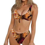 Comedy And Tragedy Theater Masks Print Front Bow Tie Bikini