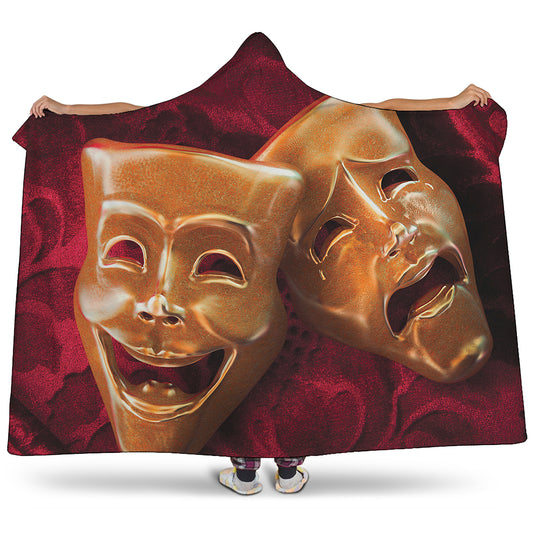 Comedy And Tragedy Theater Masks Print Hooded Blanket