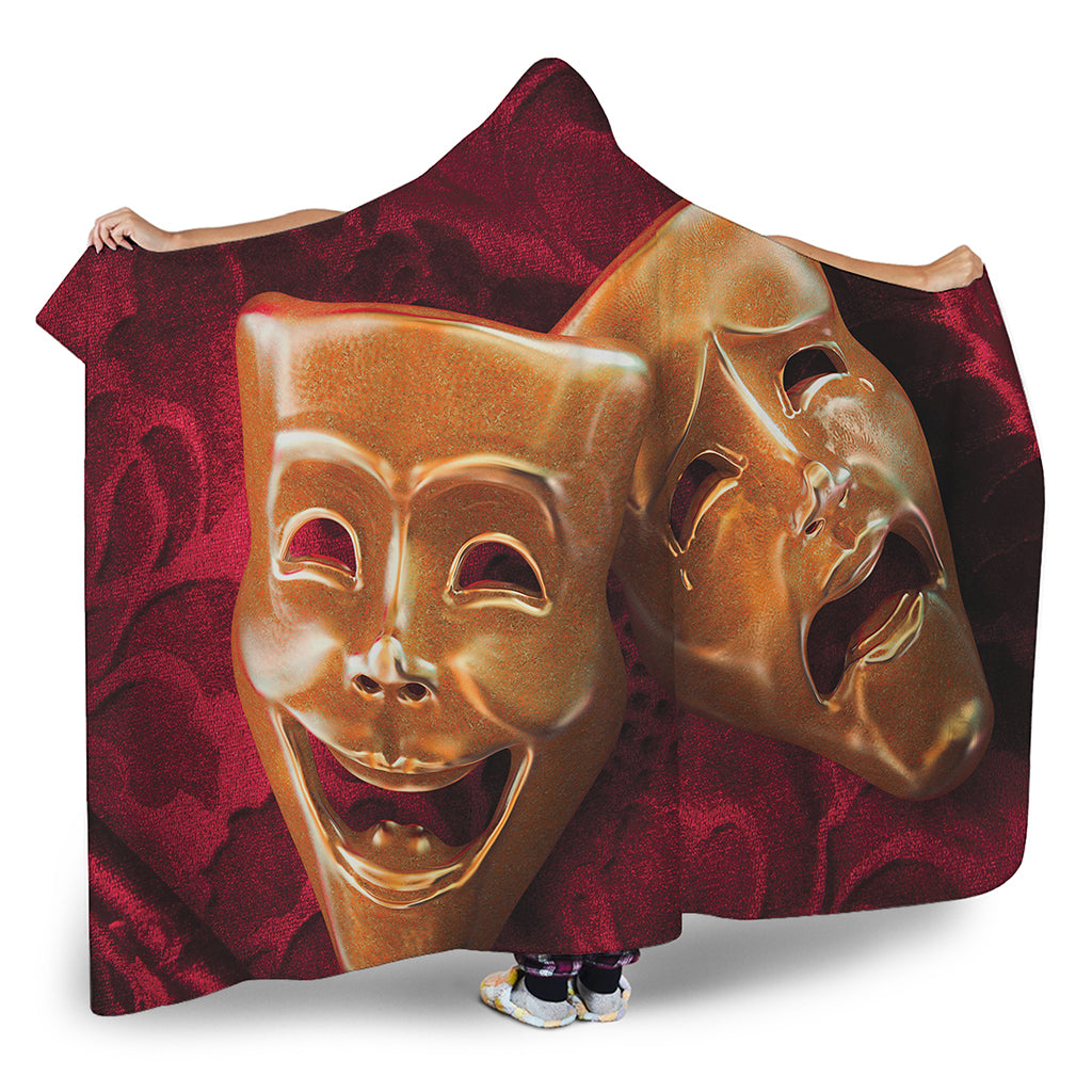 Comedy And Tragedy Theater Masks Print Hooded Blanket