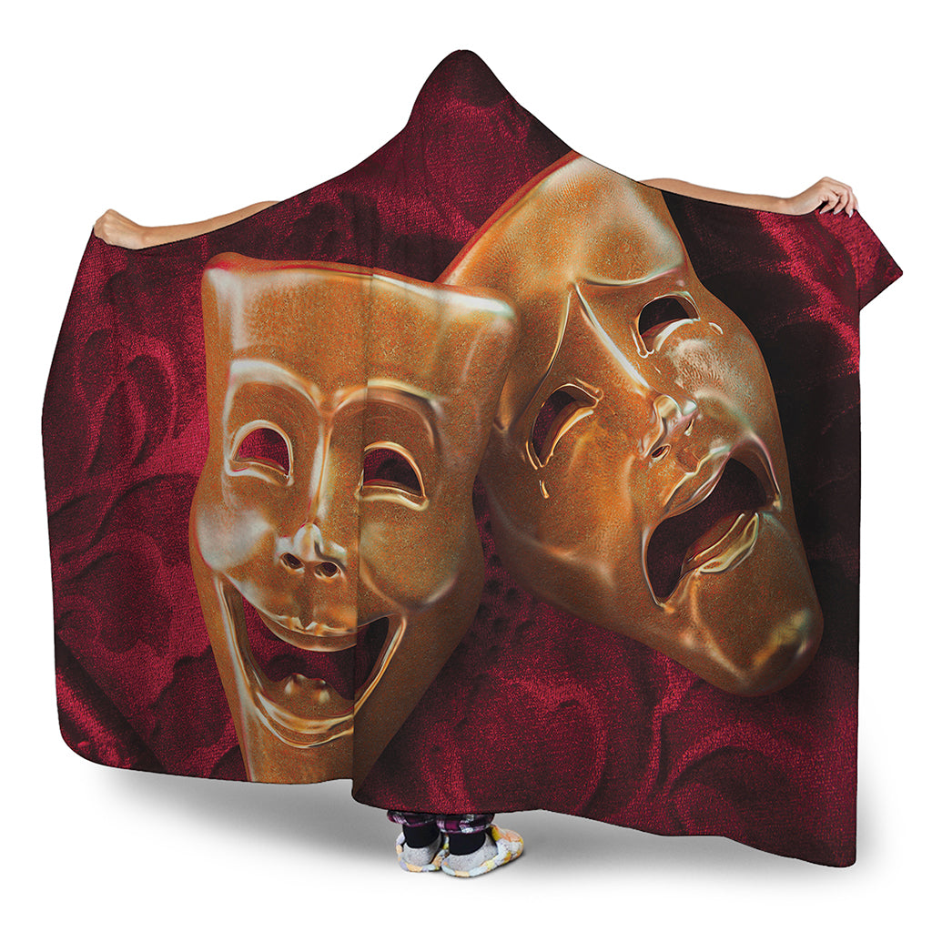 Comedy And Tragedy Theater Masks Print Hooded Blanket