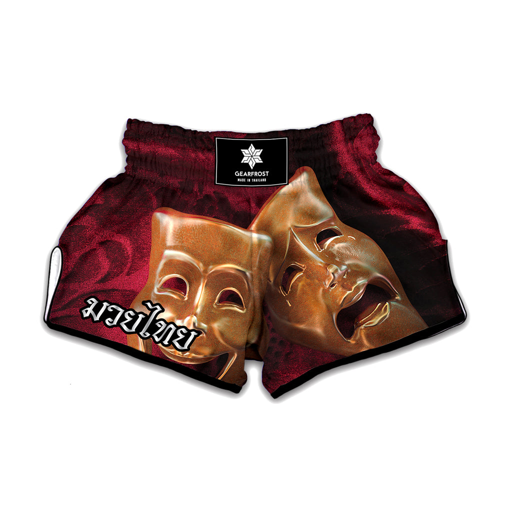 Comedy And Tragedy Theater Masks Print Muay Thai Boxing Shorts