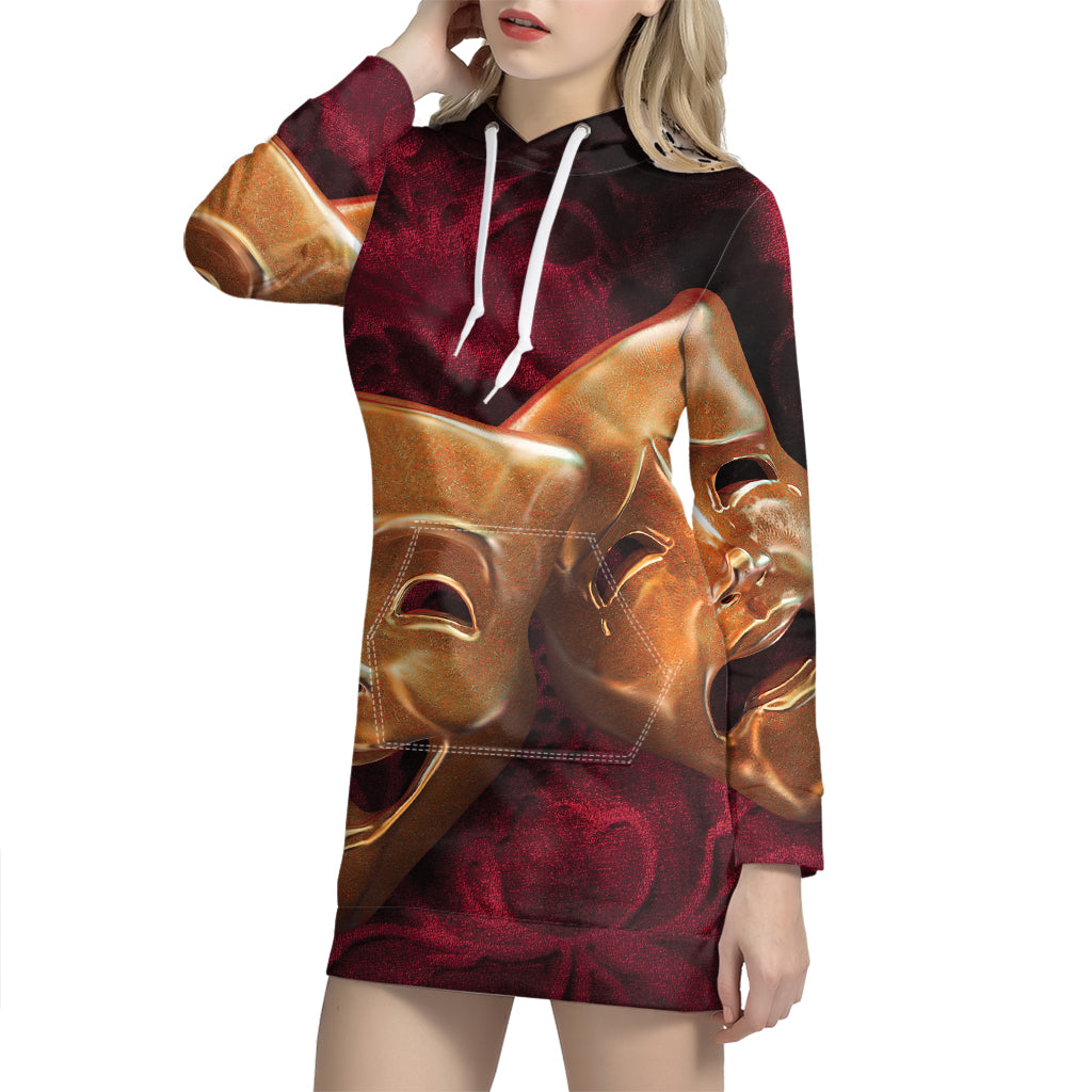 Comedy And Tragedy Theater Masks Print Pullover Hoodie Dress