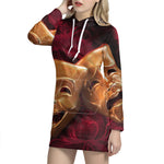 Comedy And Tragedy Theater Masks Print Pullover Hoodie Dress