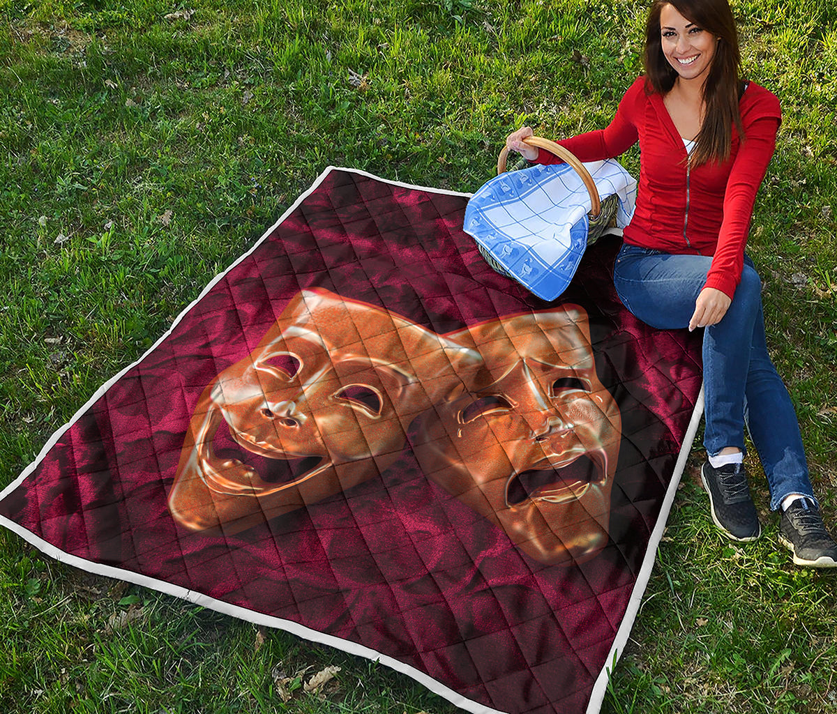 Comedy And Tragedy Theater Masks Print Quilt