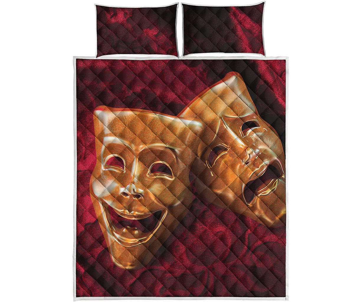 Comedy And Tragedy Theater Masks Print Quilt Bed Set