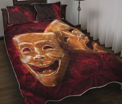 Comedy And Tragedy Theater Masks Print Quilt Bed Set