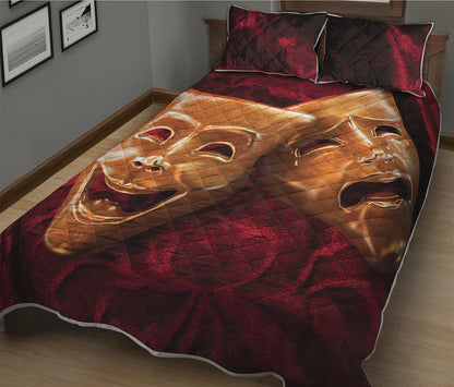 Comedy And Tragedy Theater Masks Print Quilt Bed Set