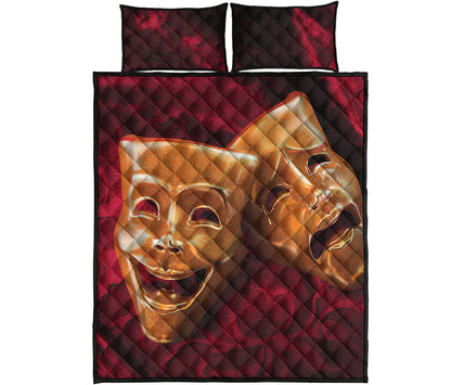 Comedy And Tragedy Theater Masks Print Quilt Bed Set
