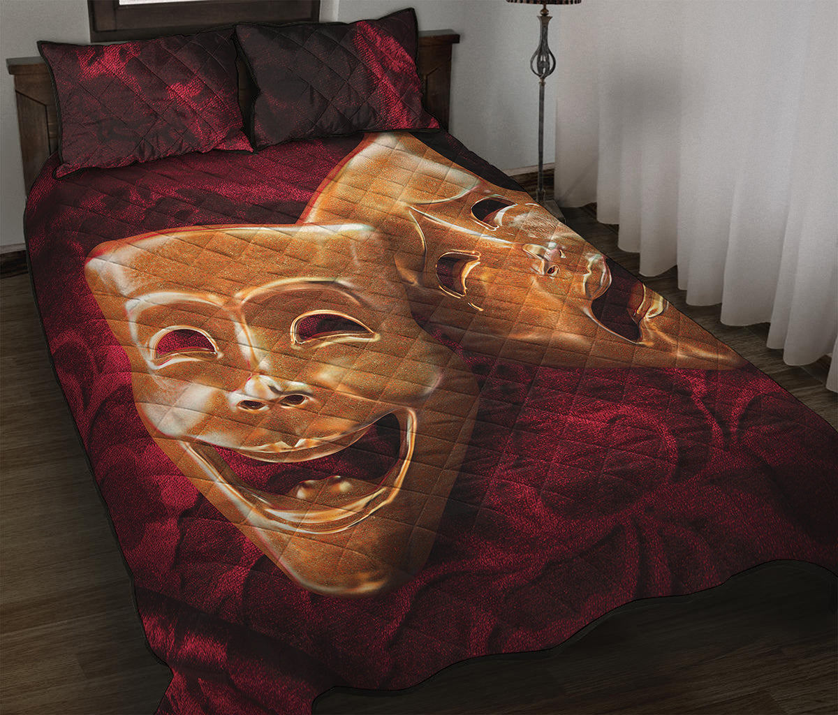 Comedy And Tragedy Theater Masks Print Quilt Bed Set