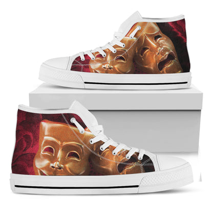 Comedy And Tragedy Theater Masks Print White High Top Shoes