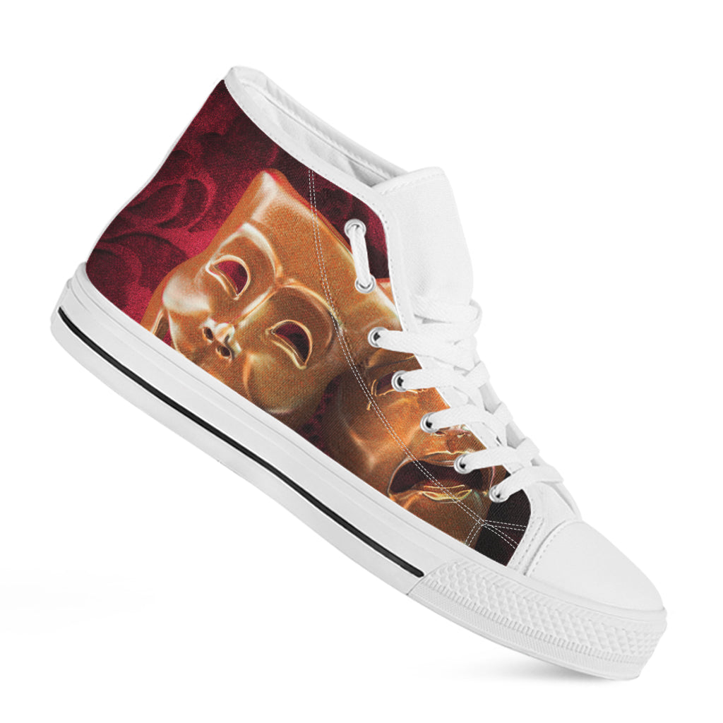 Comedy And Tragedy Theater Masks Print White High Top Shoes