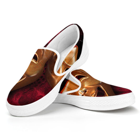 Comedy And Tragedy Theater Masks Print White Slip On Shoes