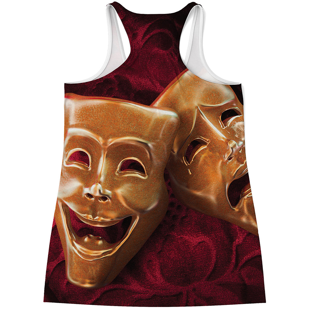 Comedy And Tragedy Theater Masks Print Women's Racerback Tank Top