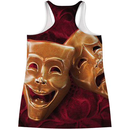 Comedy And Tragedy Theater Masks Print Women's Racerback Tank Top