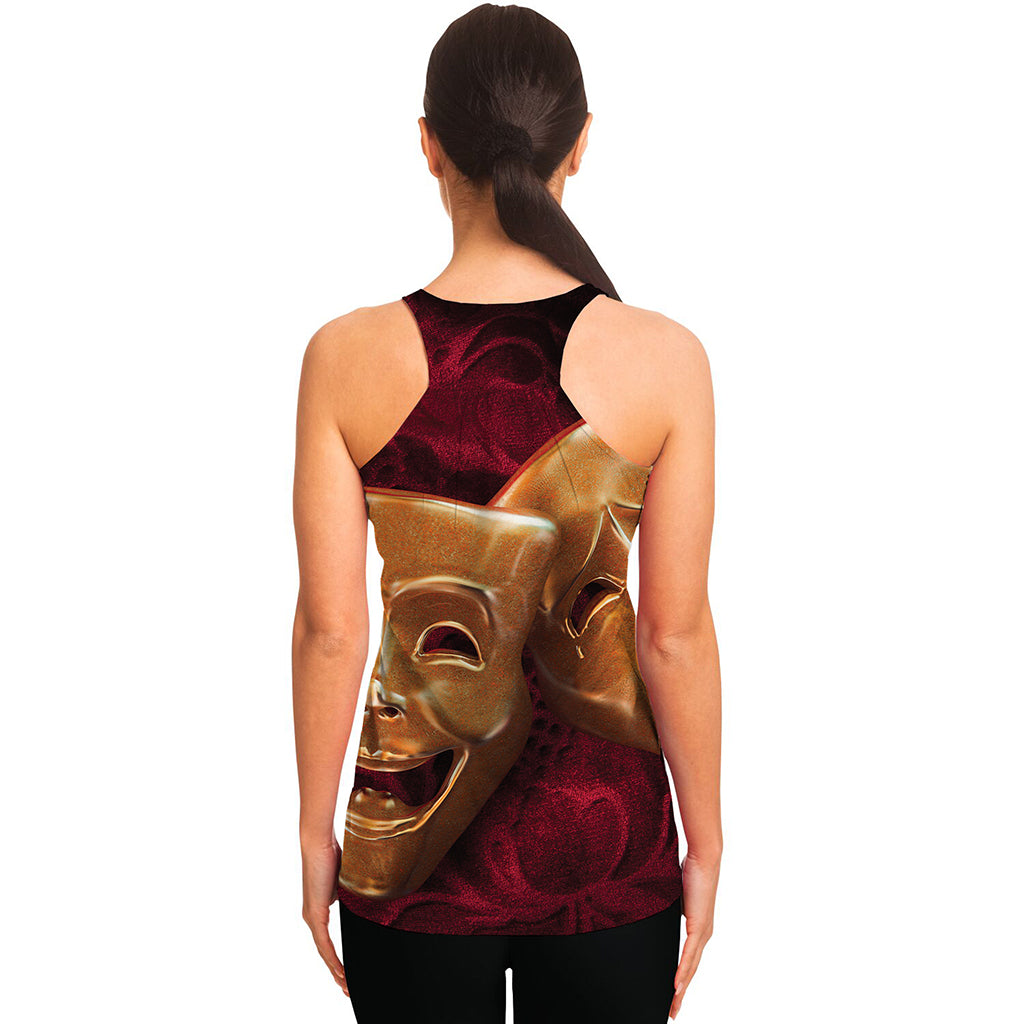 Comedy And Tragedy Theater Masks Print Women's Racerback Tank Top