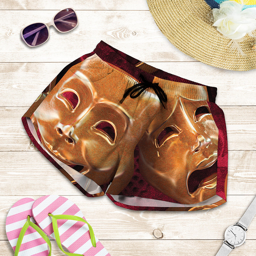 Comedy And Tragedy Theater Masks Print Women's Shorts
